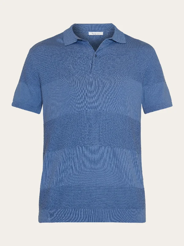 Men's short-sleeve retro cool-rugged-urban-warm-gig top-Regular pattern knitted short sleeved polo - GOTS/Vegan - Moonlight Blue