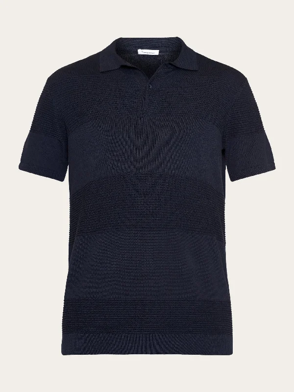 Men's short-sleeve soft trendy-bright-deep-old-weathered shirt-Regular pattern knitted short sleeved polo - GOTS/Vegan - Night Sky