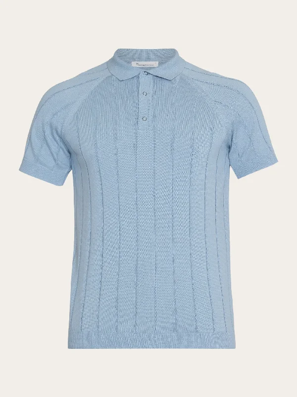 Men's short-sleeve rugged urban-warm-stylish-sleek-BMX shirt-Regular short sleeved striped knitted polo - GOTS/Vegan - Asley Blue