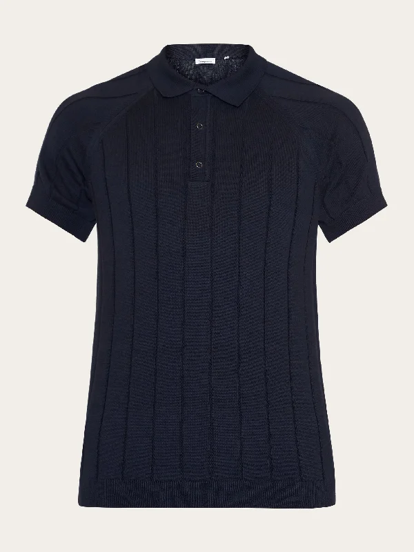 Men's short-sleeve urban warm-stylish-sleek-airy-ultra-light shirt-Regular short sleeved striped knitted polo - GOTS/Vegan - Night Sky