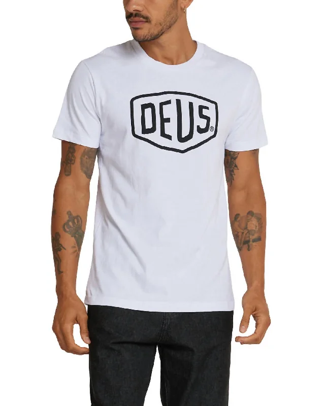 Men's short-sleeve classic muted-soccer top-Shield Tee In White