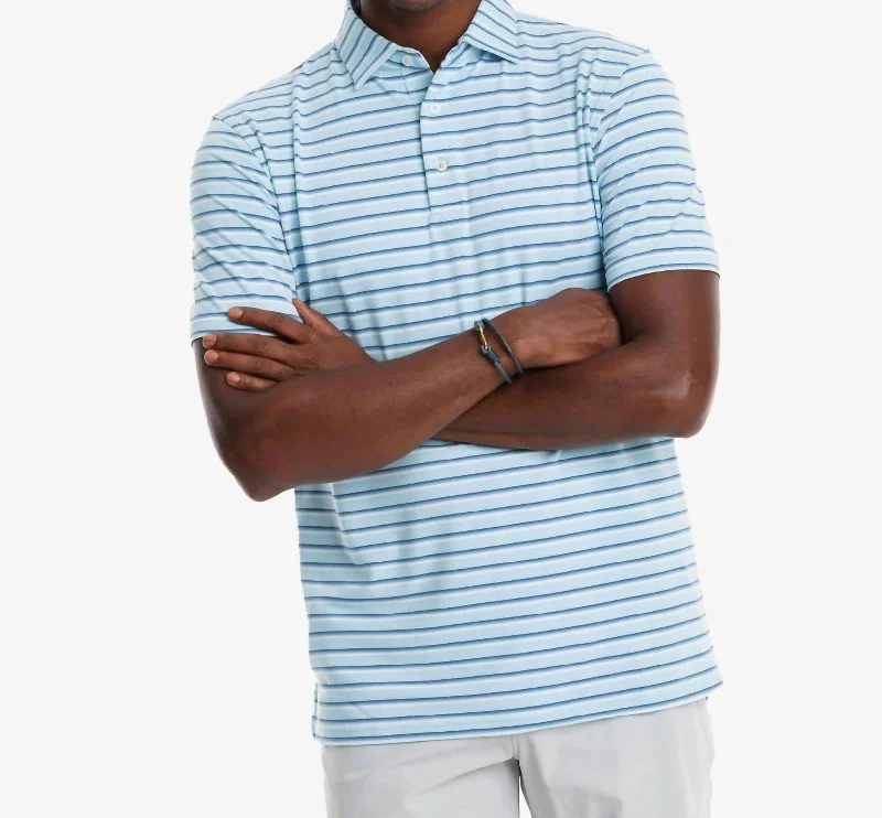 Men's short-sleeve classic muted-fresh-getaway tee-Short Sleeve Ryder Mastic Stripe Perf Polo In Heather Rain Water