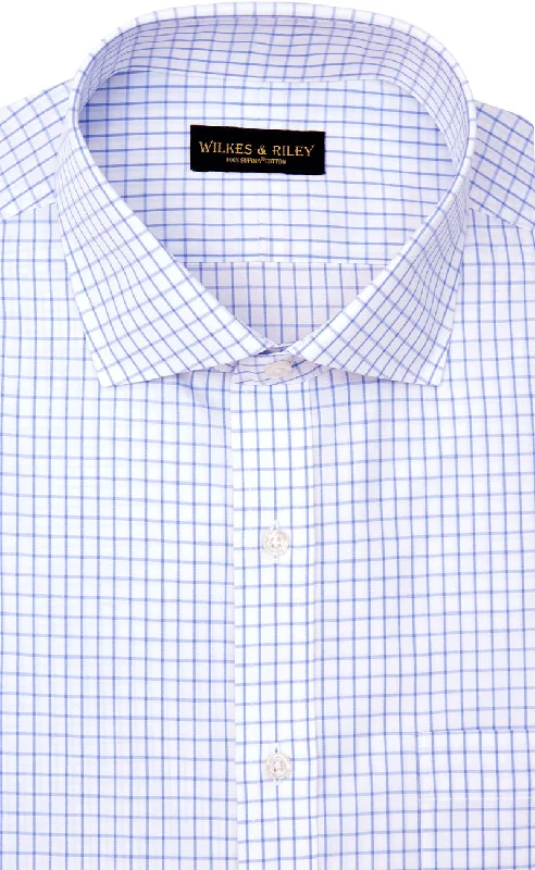 Men's short-sleeve muted fresh-getaway shirt-Slim Fit White Ground Large Check English Spread Collar Supima® Cotton Non-Iron Broadcloth Dress Shirt