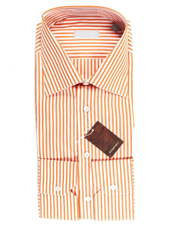 Men's short-sleeve warm gig tee-Stefano Ricci Dress Shirt White Orange Stripes 45 - 17 3/4 SALE