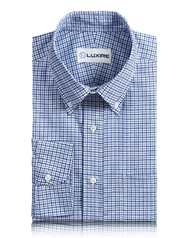 Tattersall Multi Size Navy Checks on White Shirt