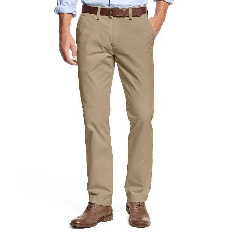 men's tapered workday black pants-Tommy Hilfiger Men's Custom-Fit Chinos Drizzle Size 32"W x 32"L - Beige - 32x32