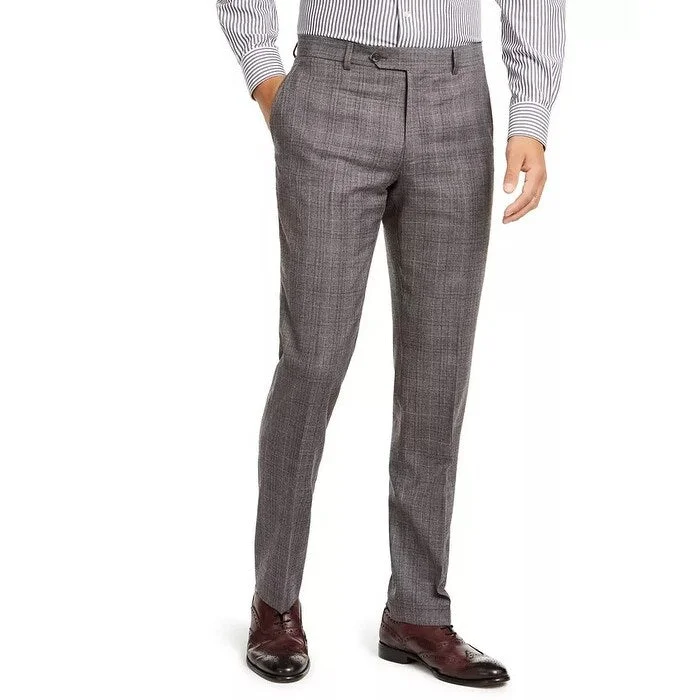 men's tapered workday green pants-Tommy Hilfiger Men's Modern-Fit Thflex Stretch Gray/Black Plaid Suit Separate Pants Gray Size 32X34