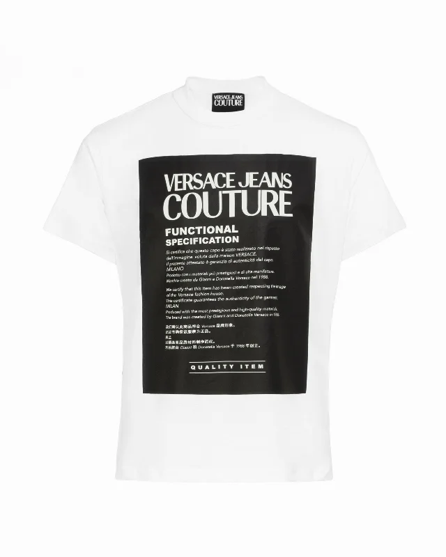 Men's short-sleeve retro loose-orange shirt-Versace Jeans Couture Men's White Black Label Short Sleeve T-Shirt