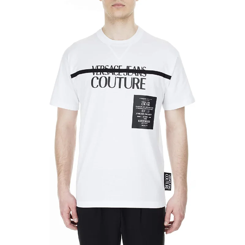 Men's short-sleeve bold hot-maroon shirt-Versace Jeans Couture Men's White e Logo Short Sleeve T-Shirt