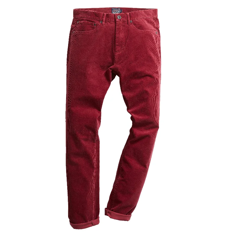 men's wide-leg vacation navy pants-Burlington Corduroy 5 Pocket - Crimson