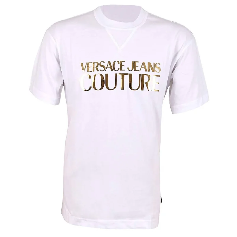 Men's short-sleeve stylish sleek-airy-ultra-light tee-Couture Men Metal Logo T-Shirt In White