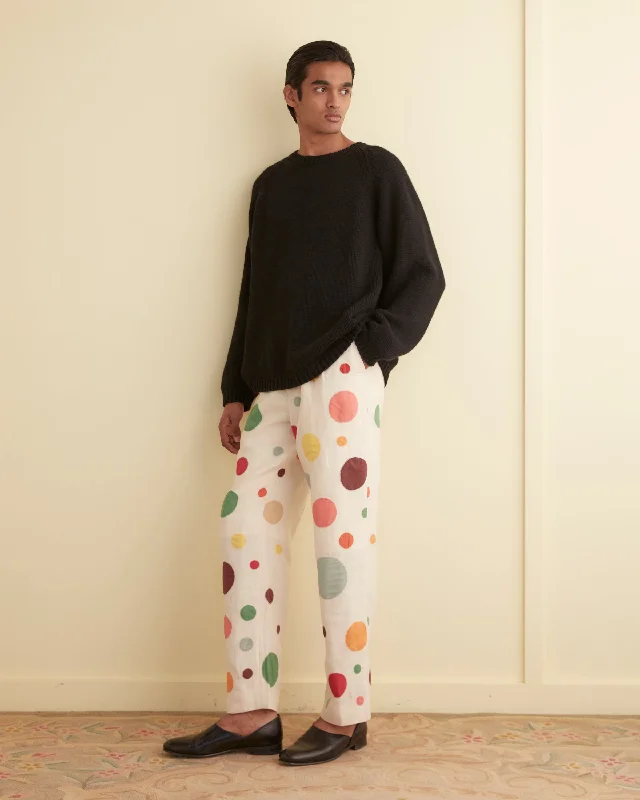 men's relaxed formal dinner olive pants-Dotted Appliqué Trousers