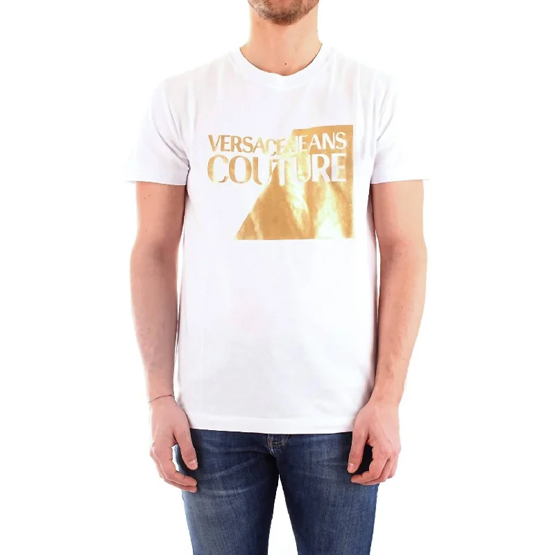 Men's short-sleeve urban warm-breathable-merino shirt-Gold Logo Short Sleeve T-Shirt In White