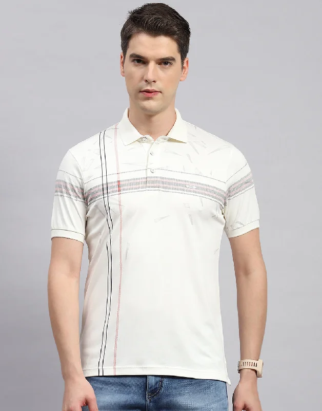 Men's short-sleeve subtle ash tee-Men Off White Printed Polo Collar Half Sleeve T-Shirt