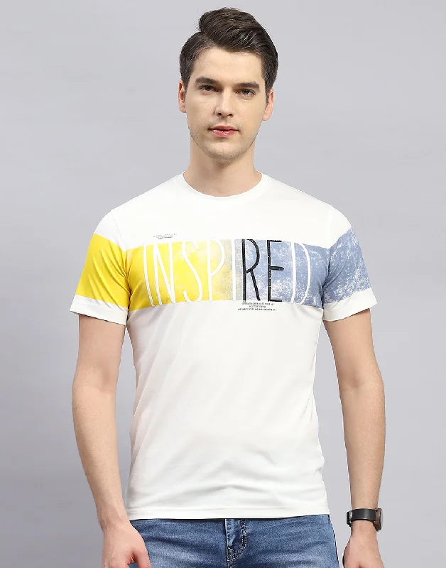 Men's short-sleeve vibrant tangerine tee-Men Off White Printed Round Neck Half Sleeve T-Shirt