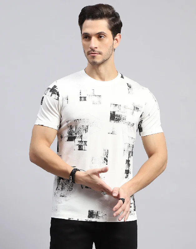 Men's short-sleeve sleek neutral-casual-bold-hot-maroon shirt-Men Off White Printed Round Neck Half Sleeve T-Shirt