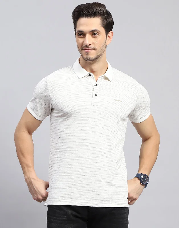 Men's short-sleeve classic muted-fresh-modern-firm-purple tee-Men Off White Stripe Polo Collar Half Sleeve T-Shirt