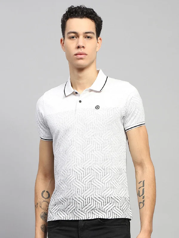 Men's short-sleeve sleek neutral-casual-faint-pattern shirt-Men White Printed Collar Half Sleeve T-Shirt