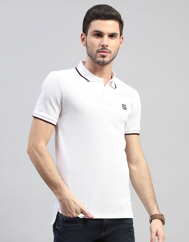 Men's short-sleeve tropical retro-cool-rugged-free-red tee-Men White Solid Polo Collar Half Sleeve T-Shirt