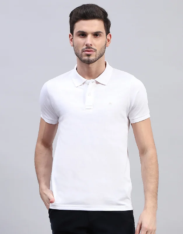 Men's short-sleeve soft trendy-bright-deep-firm-canvas tee-Men White Solid Polo Collar Half Sleeve T-Shirt