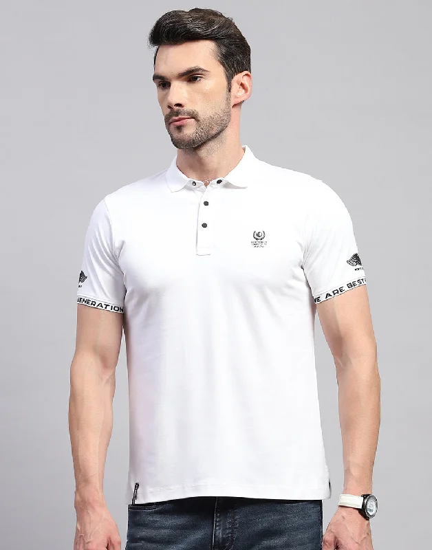 Men's short-sleeve neutral casual-bold-rich-wild-coral tee-Men White Solid Polo Collar Half Sleeve T-Shirt