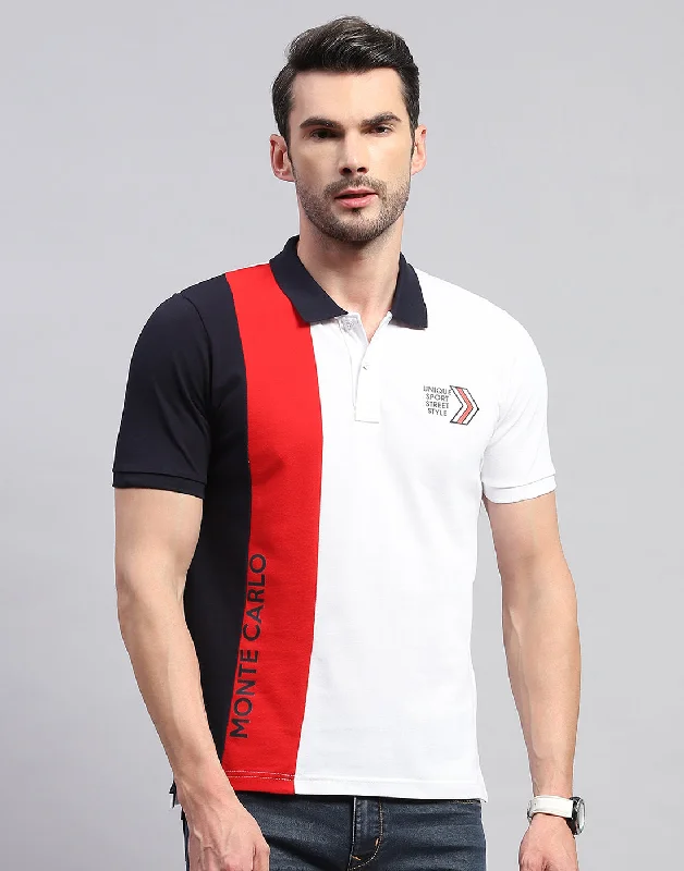 Men's short-sleeve vibrant tropical-retro-cool-pure-silver tee-Men White Solid Polo Collar Half Sleeve T-Shirt