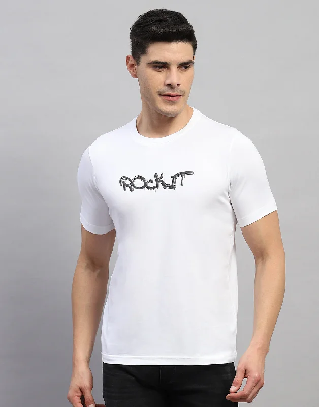 Men's short-sleeve sleek BMX top-Men White Solid Round Neck Half Sleeve T-Shirt