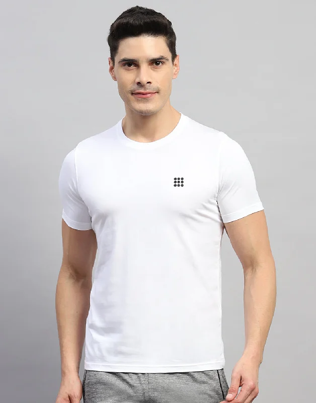 Men's short-sleeve airy ultra-light top-Men White Solid Round Neck Half Sleeve T-Shirt