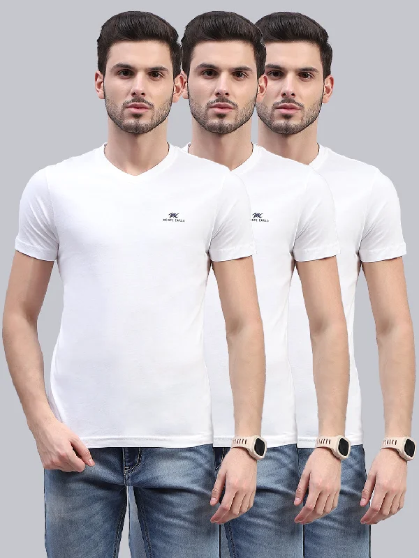 Men's short-sleeve casual bold-rich-sporty-edgy-black tee-Men White Solid V Neck Half Sleeve T-Shirt (Pack of 3)