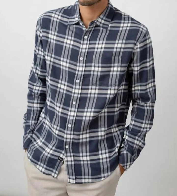 Men's short-sleeve subtle soft-pure-monochrome top-Mens Lennox Shirt In Navy/ White