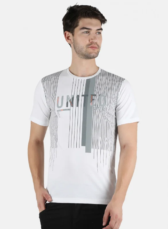 Men's short-sleeve sporty vented top-Men White Printed T-Shirt