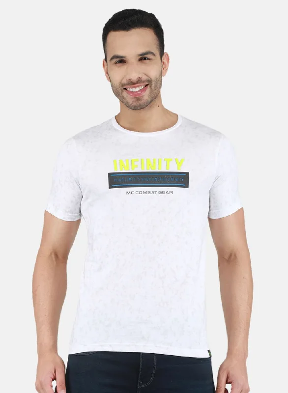 Men's short-sleeve trendy cool-lime tee-Men White Printed T-Shirt