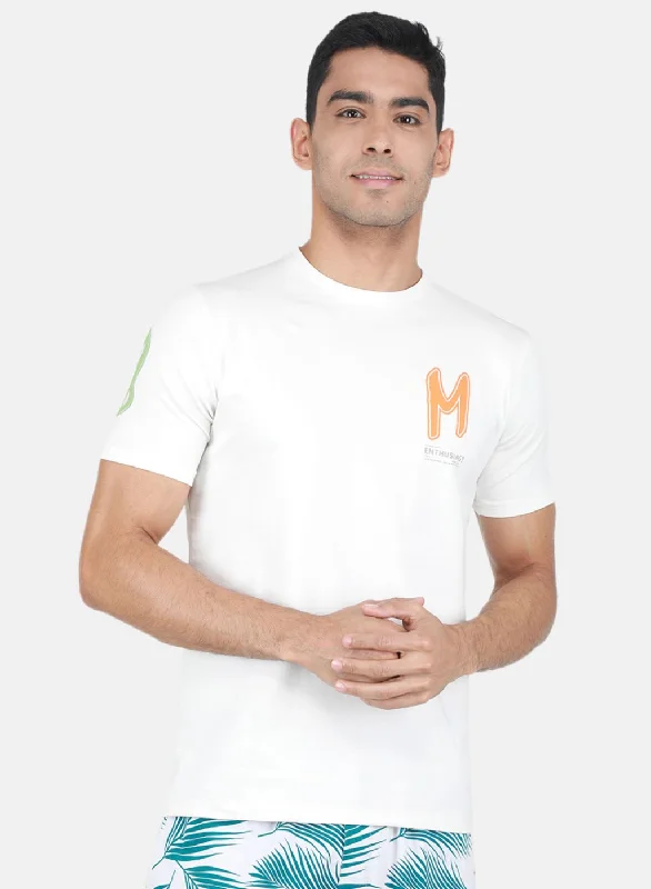 Men White Printed T-Shirt