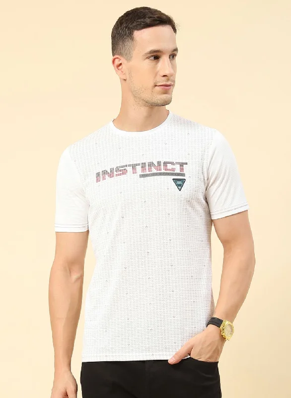 Men's short-sleeve stylish dark-burgundy tee-Men White Printed T-Shirt