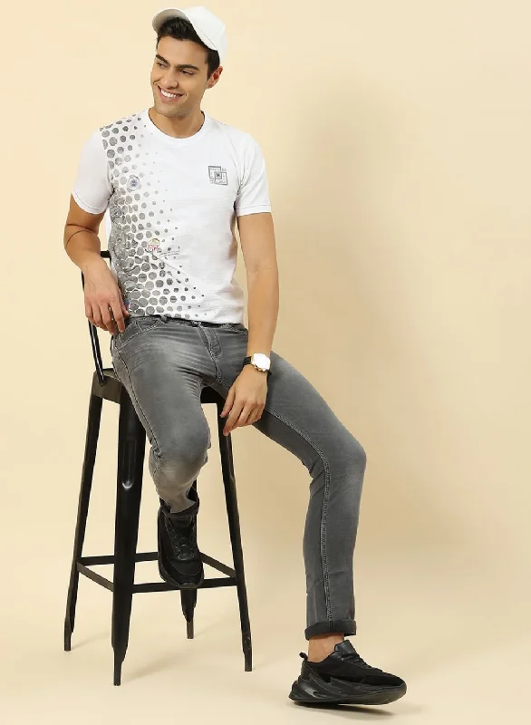 Men's short-sleeve fresh icy-slate tee-Men White Printed T-Shirt