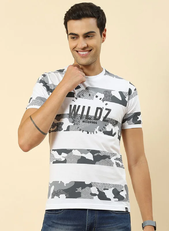 Men's short-sleeve rich wild-coral tee-Men White Printed T-Shirt