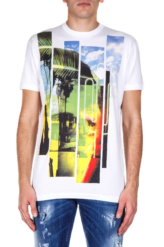 Men's short-sleeve urban warm-sharp-geometric top-Multicolor Graphic Design Short Sleeve Crew Neck T-Shirt In White/multi